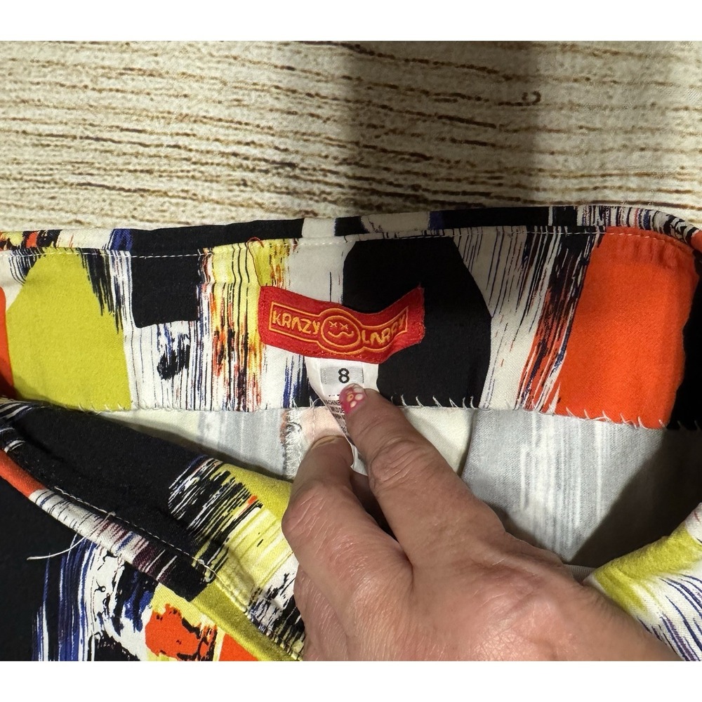 Krazy Larry Abstract Orange Yellow Blue Black Paint 27" Inseam Pants Sz 8 Tb13 - Picture 5 of 8